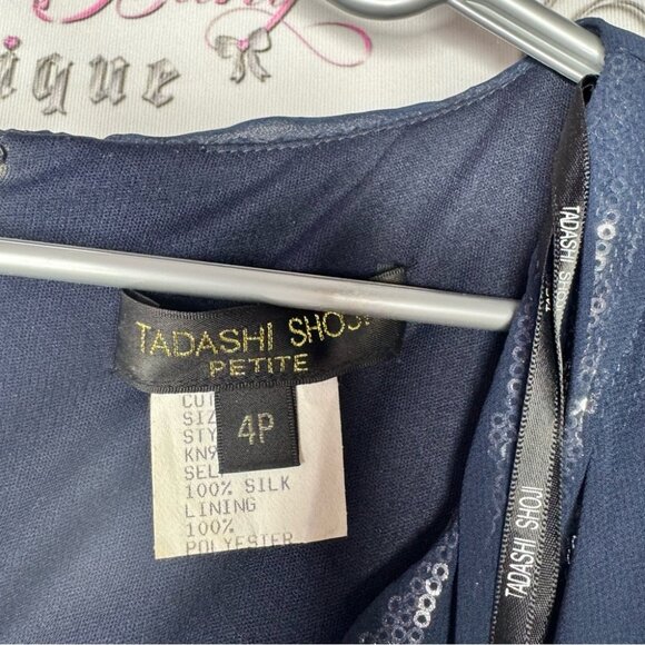 Tadashi shoji dress silk tiered Elegant Blue Sequin Dress sparkly blue - Picture 8 of 15